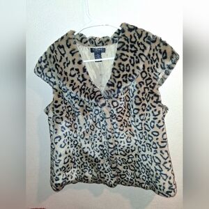 Clothes By Revue Leopard Print Faux Fur Short Sleeve Coat Mob Wife L